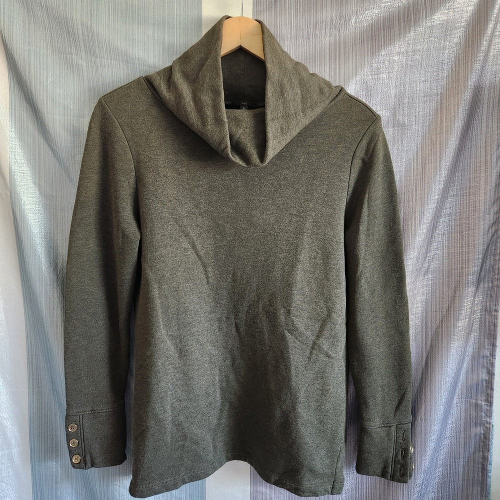 Talbots Petite Olive Green Cowl Neck Top Long‎ Sleeve Button Cuff Pullover SP